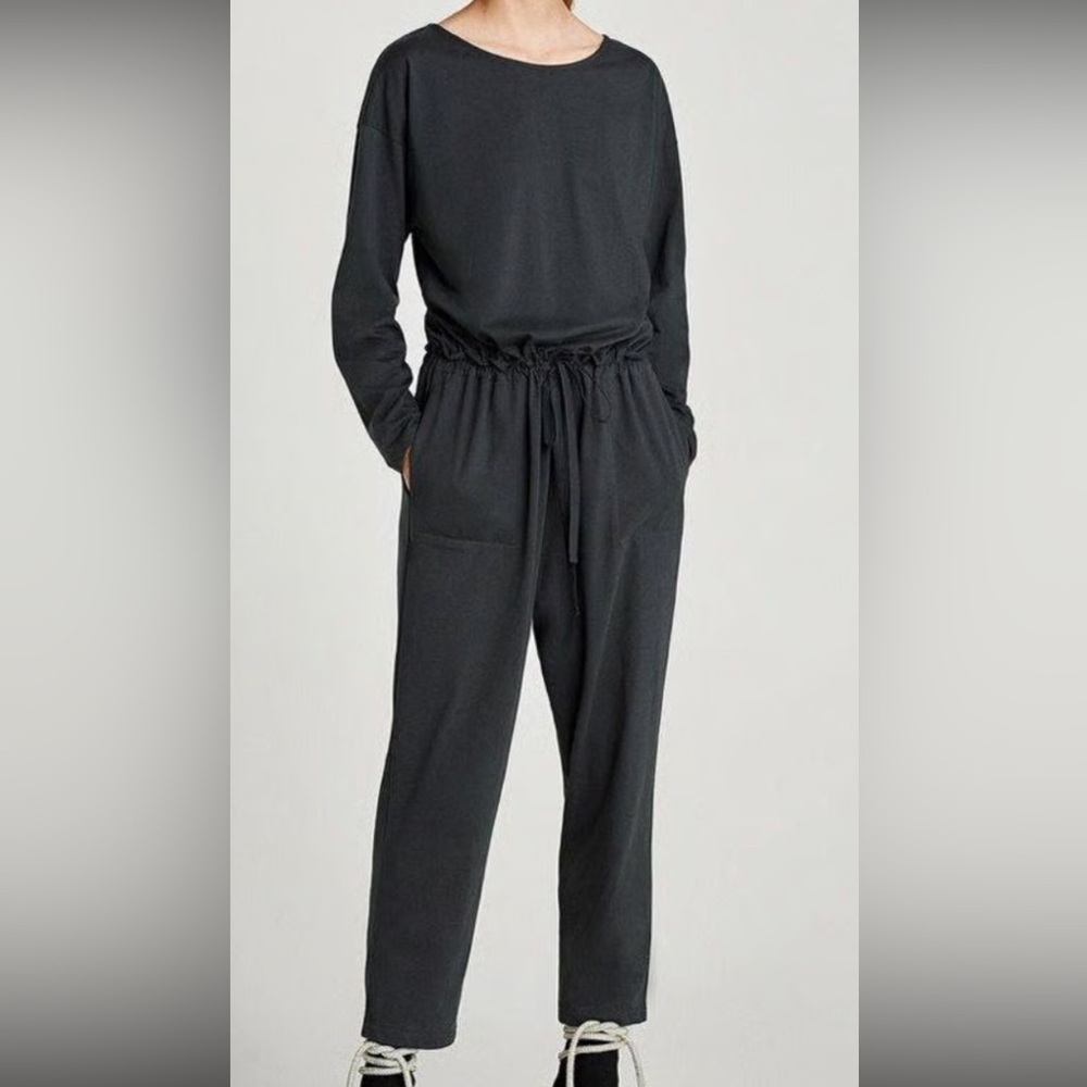 Zara Grey Warm Jumpsuit with Drawstring Waist & Pockets size Small